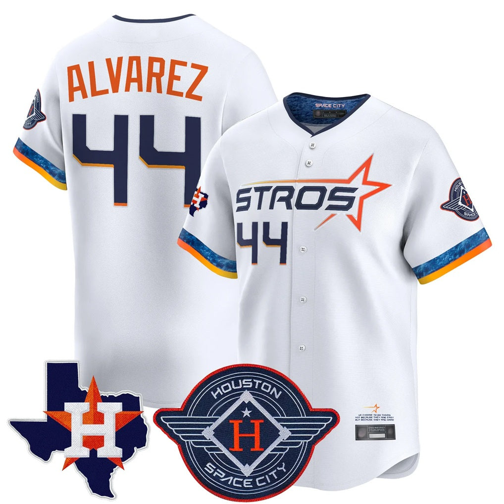 Houston Astros #44 Yordan Alvarez Player White Fotopoulosg City Connect Texas Patch Vapor Premier Limited Home Stitched Jerseys