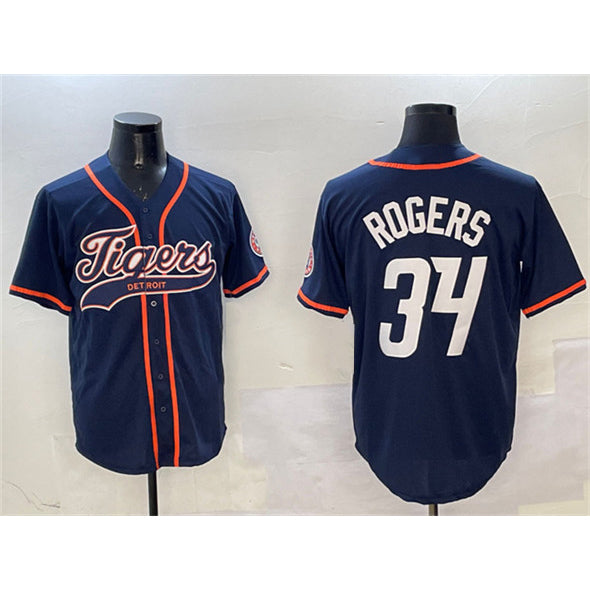 Detroit Tigers #34 Jake Rogers Navy Fotopoulosg With Patch Cool Base Stitched Jersey