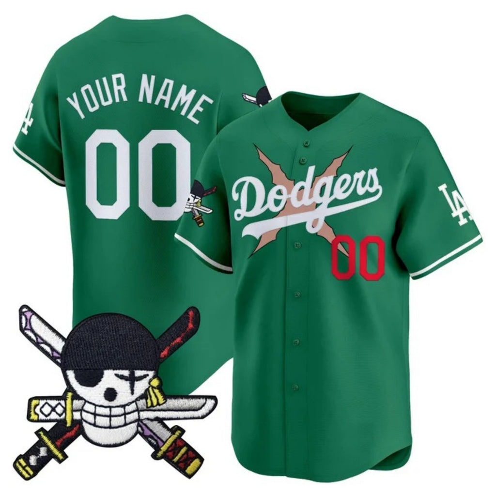 Custom Los Angeles Dodgers x One Piece Green Fotopoulosg Zoro Patch Vapor Premier Limited Jersey - Stitched