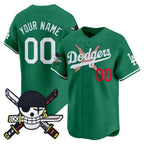 Custom Los Angeles Dodgers x One Piece Green Fotopoulosg Zoro Patch Vapor Premier Limited Jersey - Stitched