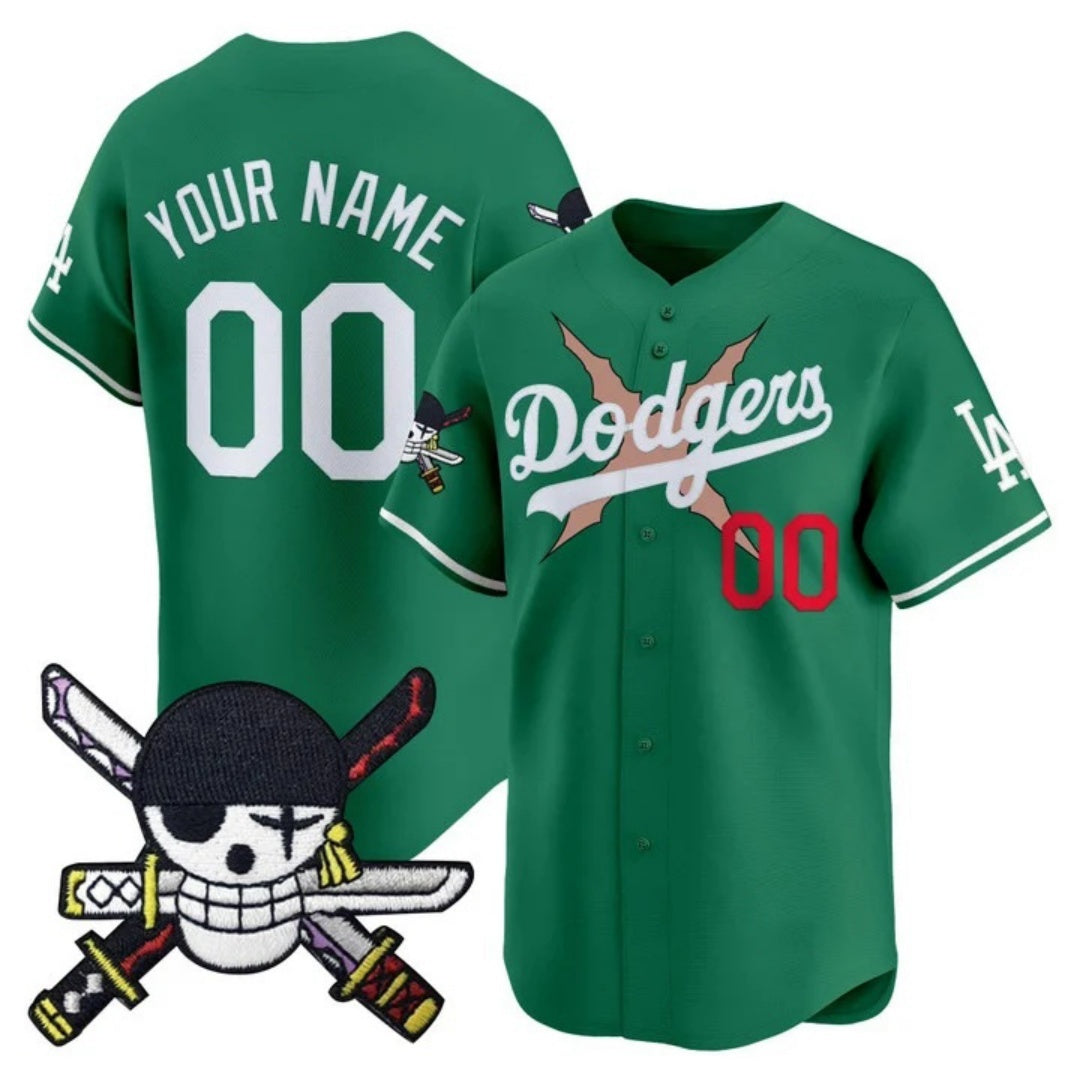 Custom Los Angeles Dodgers x One Piece Green Fotopoulosg Zoro Patch Vapor Premier Limited Jersey - Stitched