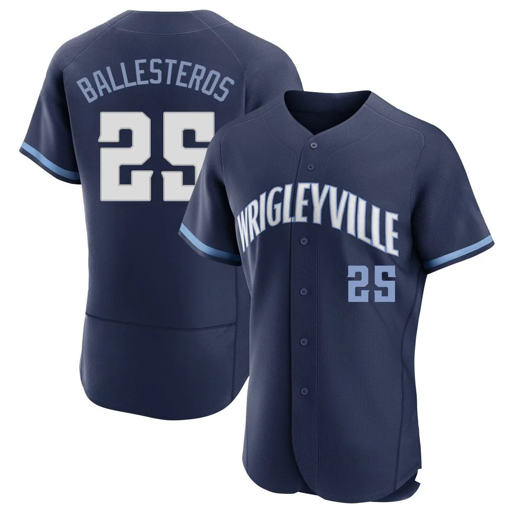 Chicago Cubs #25 Moises Ballesteros Player Navy Fotopoulosg City Connect Limited Elite Home Stitched Jerseys