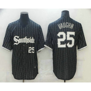 Chicago White Sox #25 Andrew Vaughn Black Fotopoulosg With Small Number 2021 City Connect Stitched Cool Base Jersey
