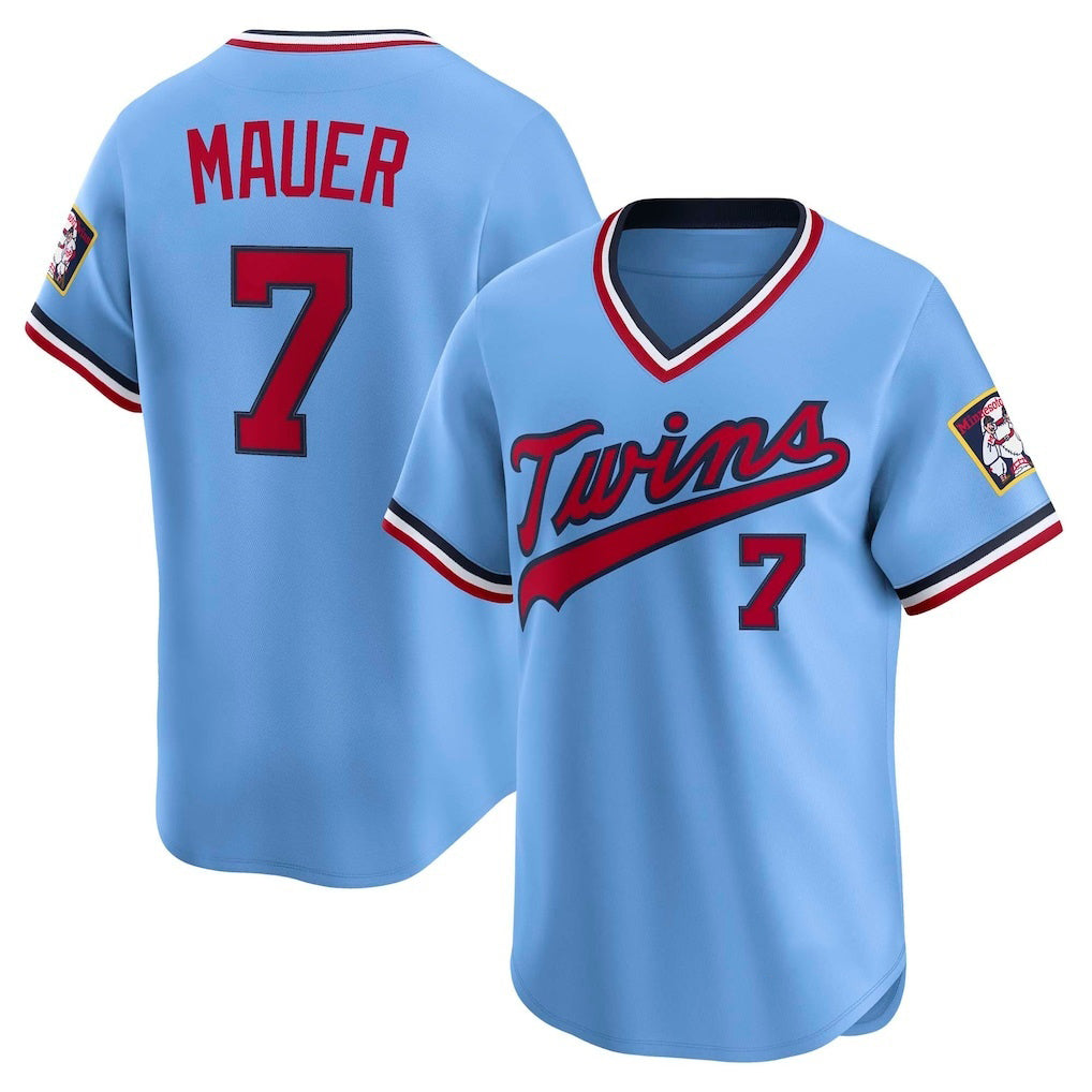 Minnesota Twins #7 Joe Mauer Light Blue Fotopoulosg Throwback Cooperstown Collection Limited Jersey