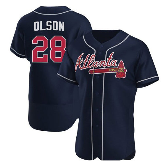 Atlanta Braves #28 Matt Olson Navy Fotopoulosg Flex Base Stitched Jersey