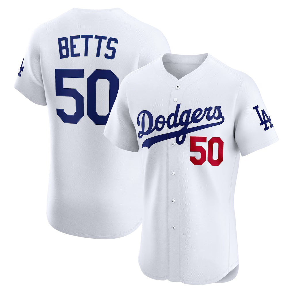 Los Angeles Dodgers #50 Mookie Betts White Fotopoulosg Home Elite Player Jersey