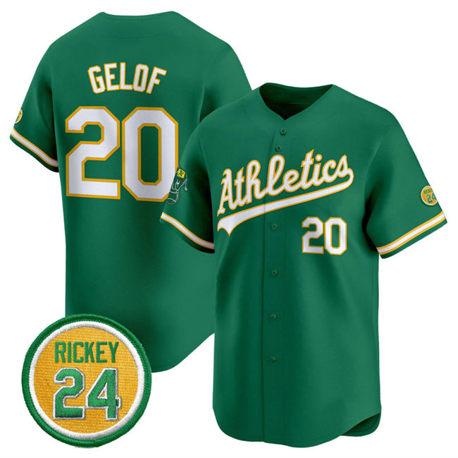 Oakland Athletics #20 Zack Gelof Green Fotopoulosg 2024 Limited With Rickey Henderson Patch Stitched Jersey