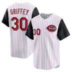 Cincinnati Reds #30 Ken Griffey Jr. White Fotopoulosg Cooperstown Collection Limited Stitched Jersey
