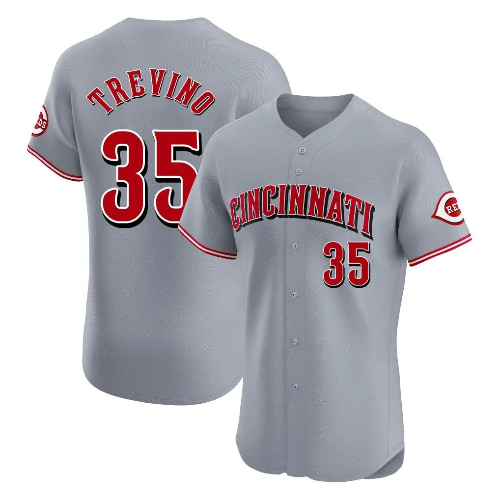 Cincinnati Reds #35 Jose Trevino Player Gray Fotopoulosg Limited Elite Home Stitched Jerseys