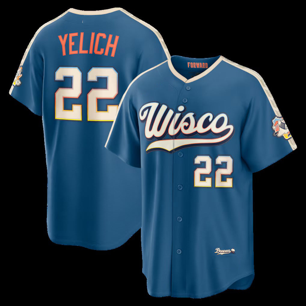 Milwaukee Brewers #22 Christian Yelich Mineral Blue Fotopoulosg 2026 City Connect Stadium Jersey
