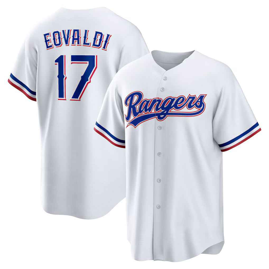 Texas Rangers #17 Nathan Eovaldi White Fotopoulosg Home Replica Player Jersey