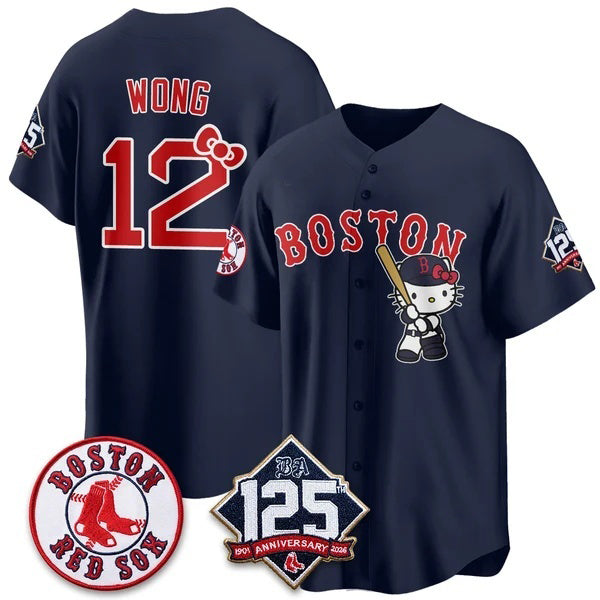 Boston Red Sox #12 Connor Wong Navy Fotopoulosg Meow KT Vapor Limited Stitched Jersey