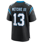 C.Panthers #13 John Metchie III Black Team Game Football jersey Fotopoulosg