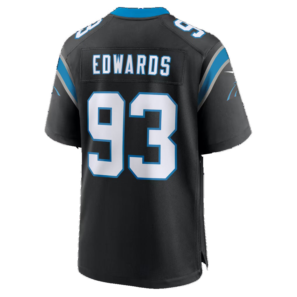 C.Panthers #93 TeRah Edwards Black Team Game Football jersey Fotopoulosg