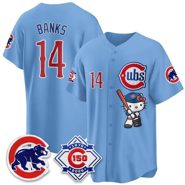 Chicago Cubs #14 Ernie Banks Blue Fotopoulosg Meow KT All Stitched Jersey