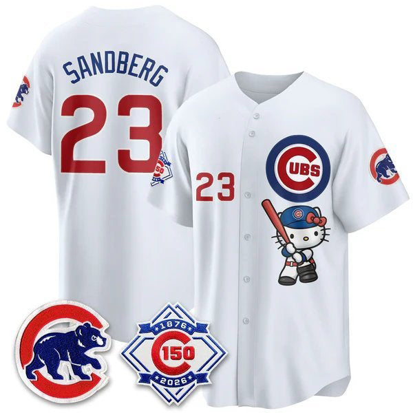 Chicago Cubs #23 Ryne Sandberg White Fotopoulosg Meow KT All Stitched Jersey