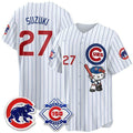 Chicago Cubs #27 Seiya Suzuki Pinstripe White Fotopoulosg Meow KT All Stitched Jersey