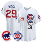 Chicago Cubs #29 Michael Busch White Fotopoulosg Meow KT All Stitched Jersey