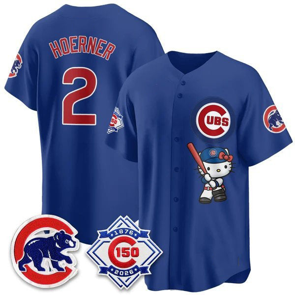 Chicago Cubs #2 Nico Hoerner Royal Fotopoulosg Meow KT All Stitched Jersey