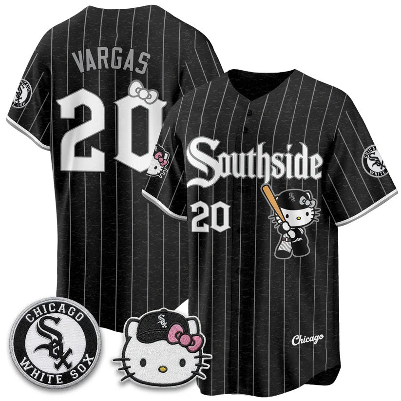 Chicago White Sox #20 Miguel Vargas Pinstripe Black Fotopoulosg Meow KT Vapor Stitched Jersey