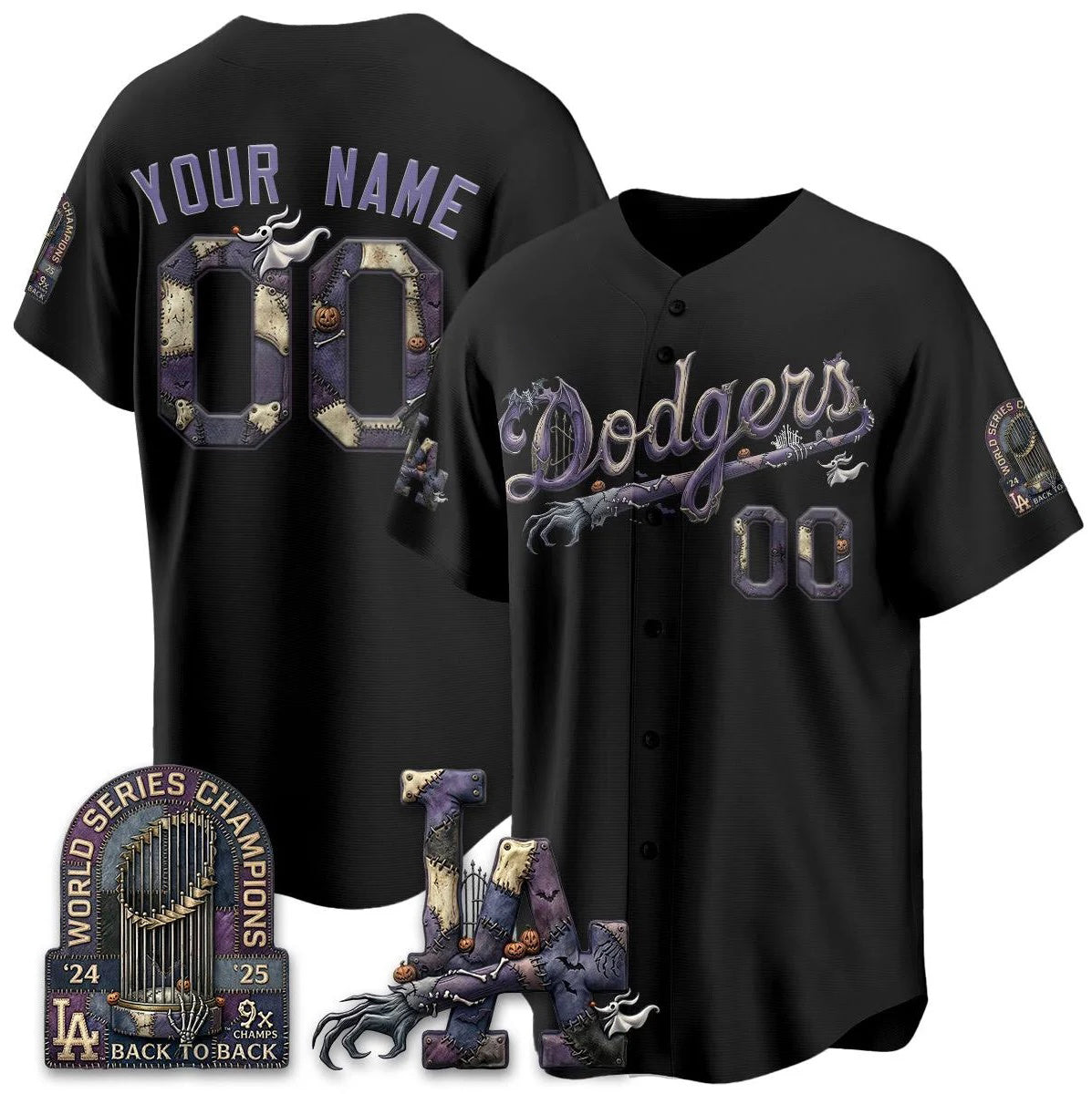 Custom Los Angeles Dodgers Black Fotopoulosg Nightmare Edition Jersey
