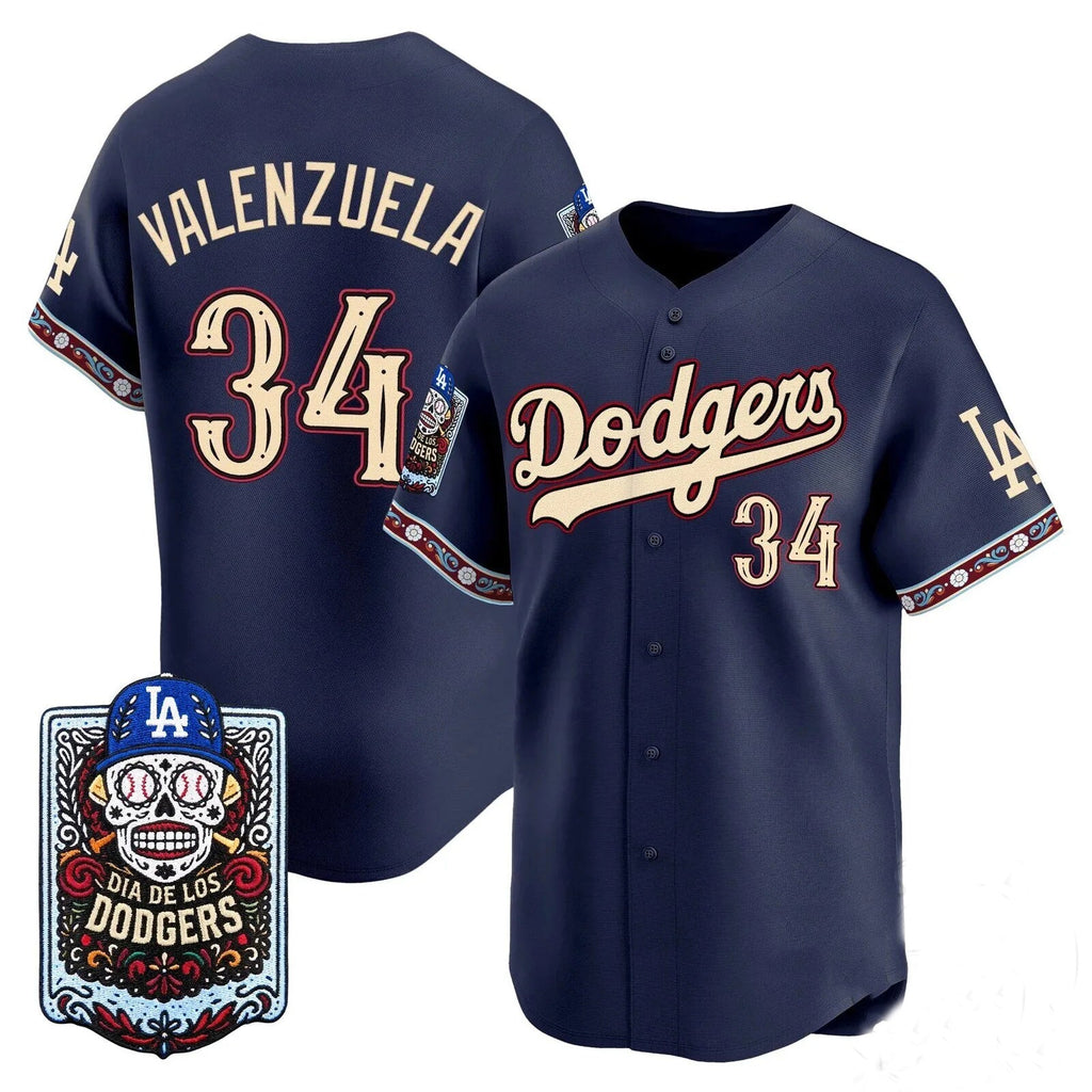 Los Angeles Dodgers #34 Fernando Valenzuela x Dia De Los Muertos Navy 2026 Baseball jersey Fotopoulosg