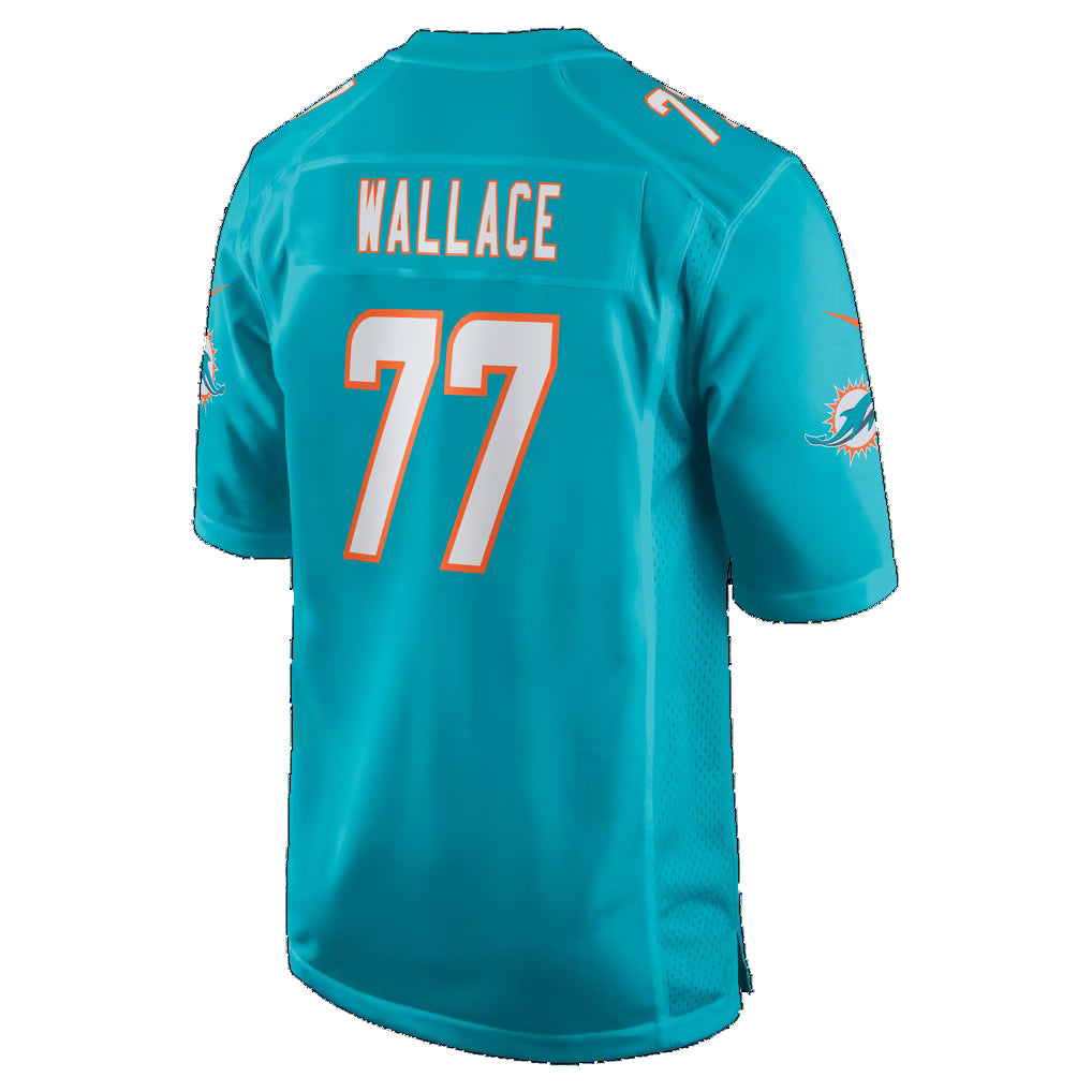 M.Dolphins #77 Caedan Wallace Aqua Team Game Football jersey Fotopoulosg