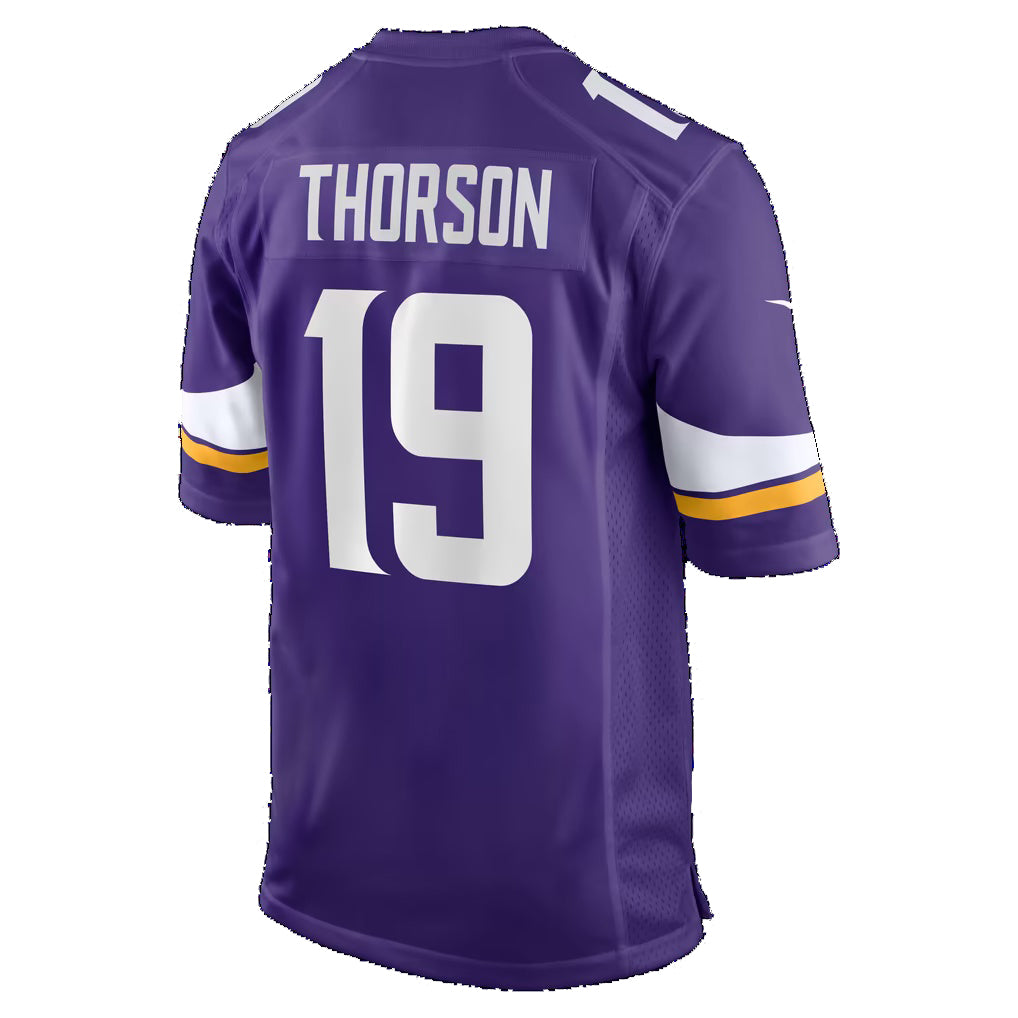 MN.Vikings #19 Brett Thorson Purple Team Game Football jersey Fotopoulosg