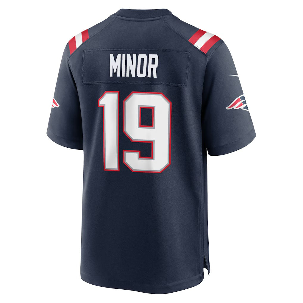 NE.Patriots #19 Kobee Minor Navy Team Game Jersey Fotopoulosg