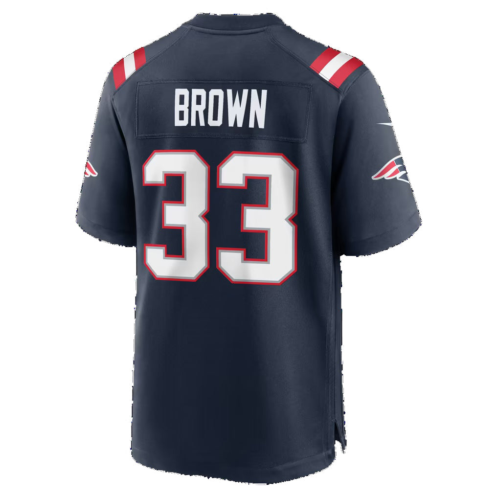 NE.Patriots #33 Mike Brown Navy Team Game Football jersey Fotopoulosg