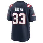 NE.Patriots #33 Mike Brown Navy Team Game Football jersey Fotopoulosg