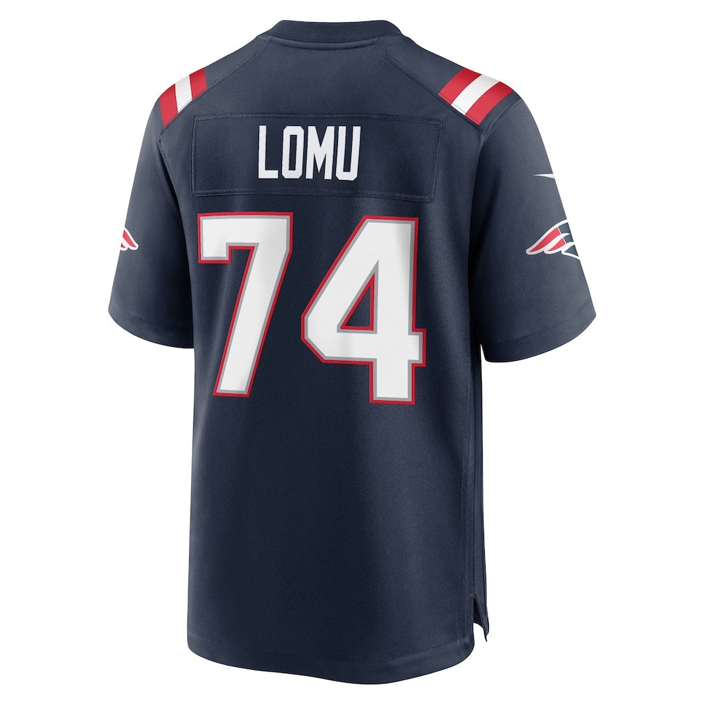 NE.Patriots #74 Caleb Lomu Navy Team Game Jersey Fotopoulosg