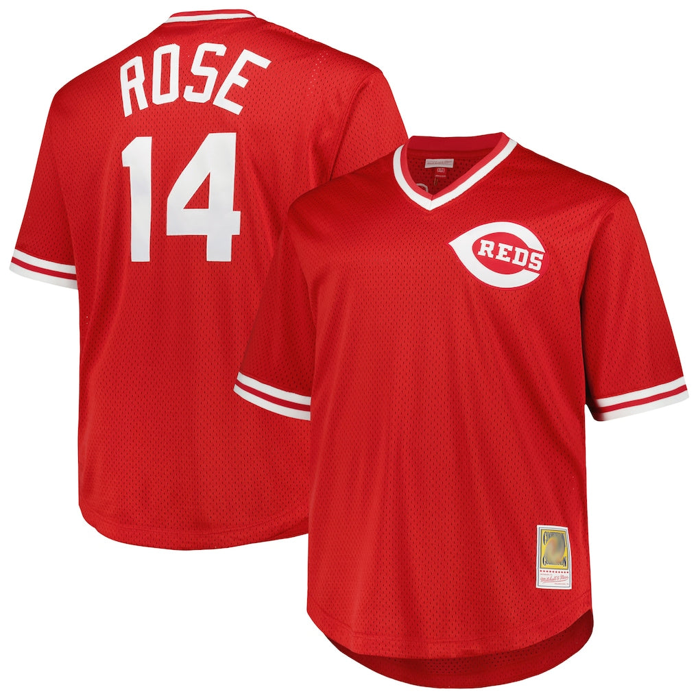 Cincinnati Reds #14 Pete Rose Player Red Fotopoulosg Mitchell & Ness Throwback Cooperstown Mesh T-shirt Game Stitched Jerseys