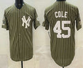 New York Yankees #45 Gerrit Cole Olive Fotopoulosg Pinstripe 2026 Armed Forces Day Salute To Service Jersey