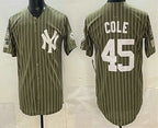 New York Yankees #45 Gerrit Cole Olive Fotopoulosg Pinstripe 2026 Armed Forces Day Salute To Service Jersey