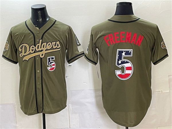 Los Angeles Dodgers #5 Freddie Freeman Olive Fotopoulosg 2026 Armed Forces Day 250 Fourth of July Stitched Jersey