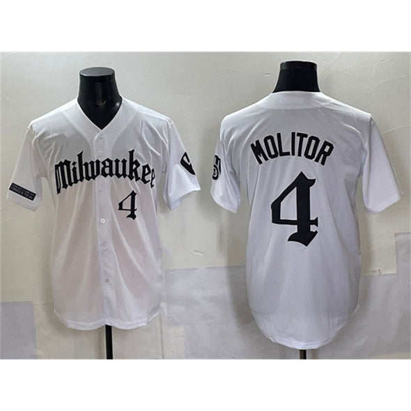 Milwaukee Brewers #4 Paul Molitor White Fotopoulosg 'Gothic 414 Shadows Edition' Vapor Premier Limited Stitched Jersey
