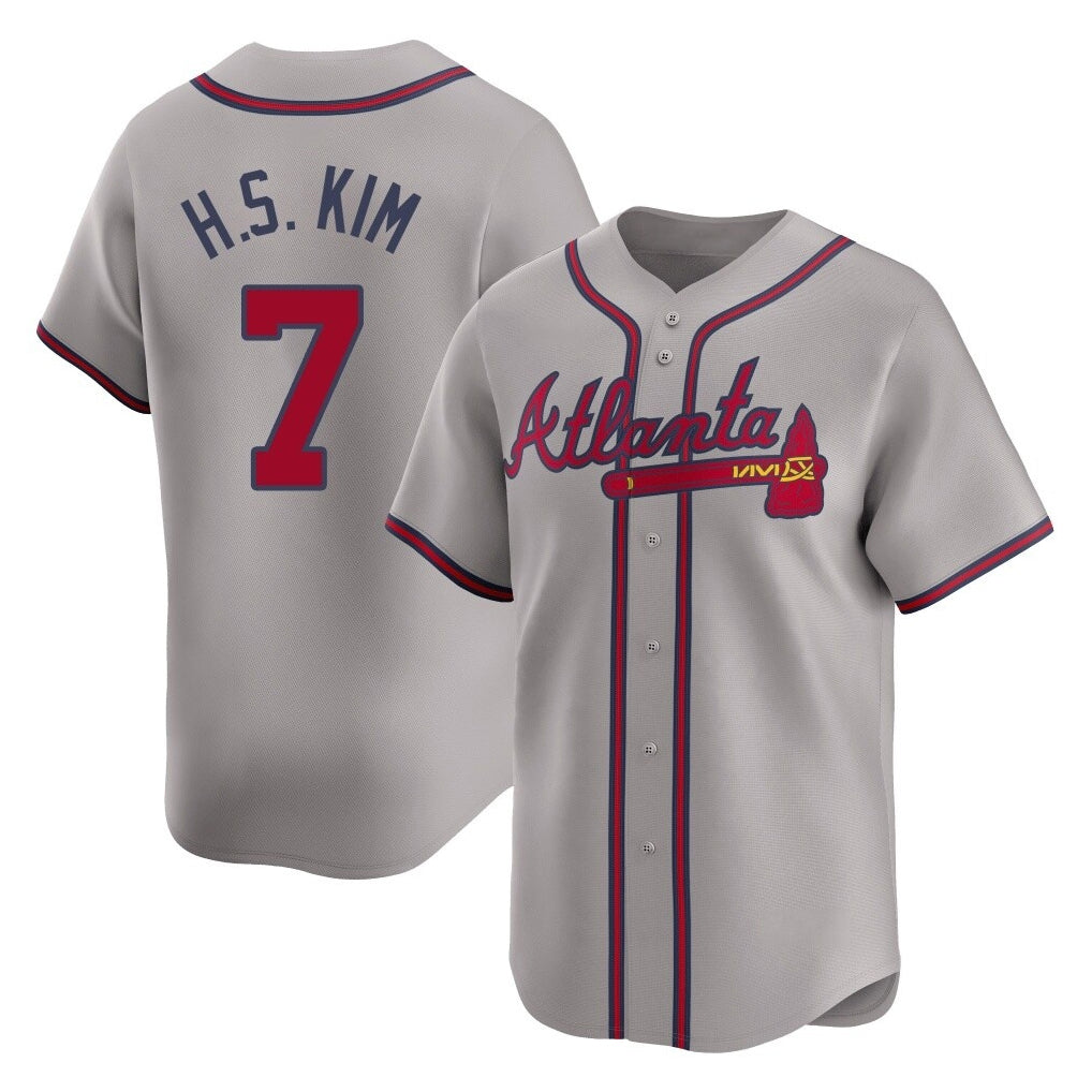 Atlanta Braves #7 Ha-Seong Kim Player Gray Fotopoulosg Limited Home Game Stitched Jerseys