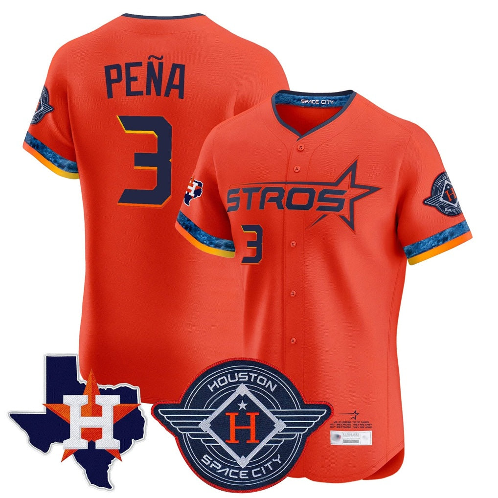 Houston Astros #3 Jeremy Pena Player Orange Fotopoulosg City Connect Texas Patch Vapor Premier Limited Elite Home Stitched Jerseys