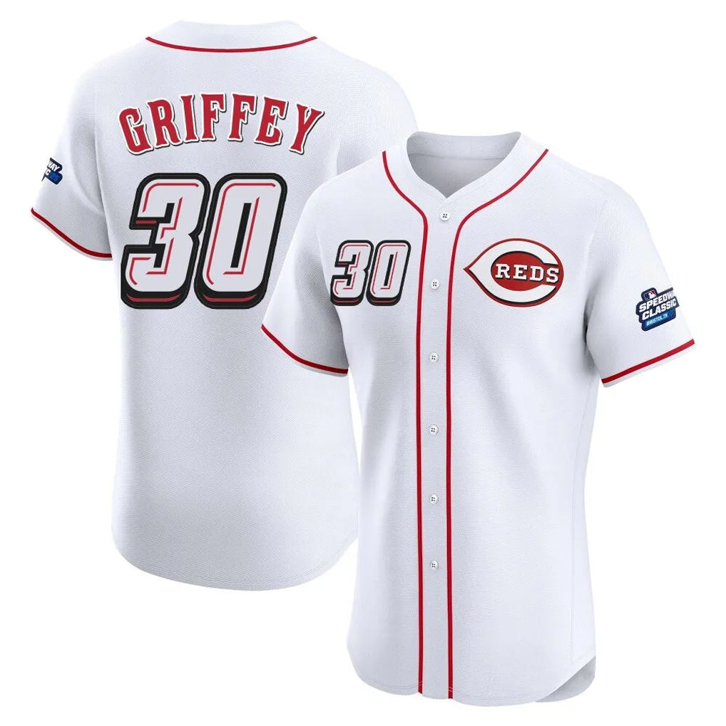 Cincinnati Reds #30 Ken Griffey Player White Fotopoulosg Speedway Classic Limited Elite Home Stitched Jerseys