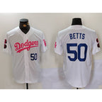 Los Angeles Dodgers #50 Mookie Betts White Pink Fotopoulosg Vin & Kobe Patch Stitched Jerseys
