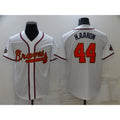 Atlanta Braves #44 Hank Aaron 2022 White Gold Fotopoulosg World Series Champions Program Cool Base Stitched Jersey