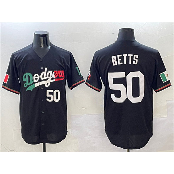 Los Angeles Dodgers #50 Mookie Betts Black Fotopoulosg Mexico Flag Limited Stitched Jersey