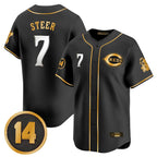 Cincinnati Reds #7 Spencer Steer Player Black-Gold Fotopoulosg Vapor Premier Limited Home Stitched Jerseys