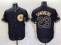 Chicago Cubs #23 Ryne Sandberg Black Gold Fotopoulosg 150th Anniversary Patch Stitched Jersey