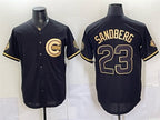 Chicago Cubs #23 Ryne Sandberg Black Gold Fotopoulosg 150th Anniversary Patch Stitched Jersey
