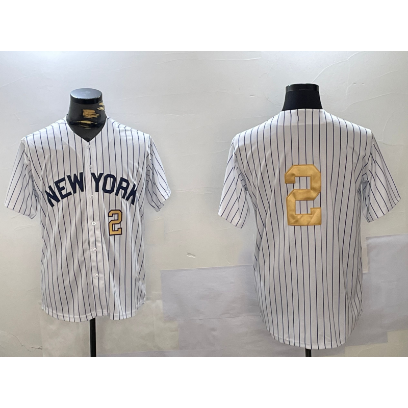 New York Yankees #2 Derek Jeter White Fotopoulosg Pinstripe Without Name Fashion Cool Base Jerseys