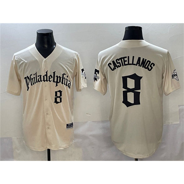 Philadelphia Phillies #8 Nick Castellanos Cream Fotopoulosg Gothic Vapor Limited Stitched Jersey