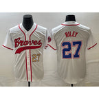 Atlanta Braves #27 Austin Riley Number White Fotopoulosg Cool Base With Patch Stitched Jersey
