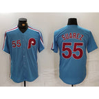 Philadelphia Phillies #55 Ranger Suarez Number Light Blue Fotopoulosg Cooperstown Cool Base Jersey